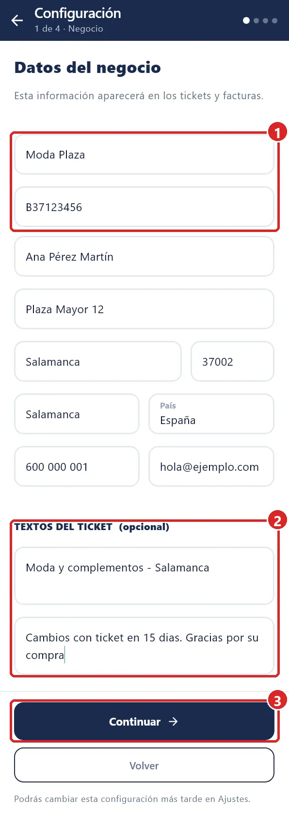 Paso Datos del negocio.