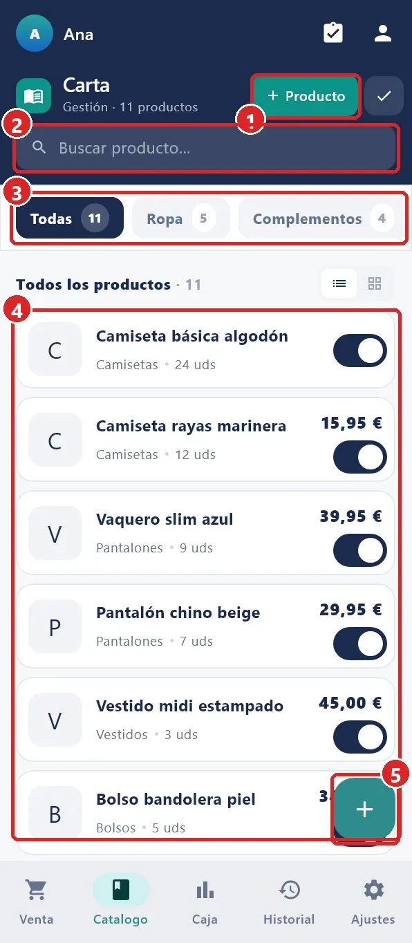 Pestaña Catalogo.