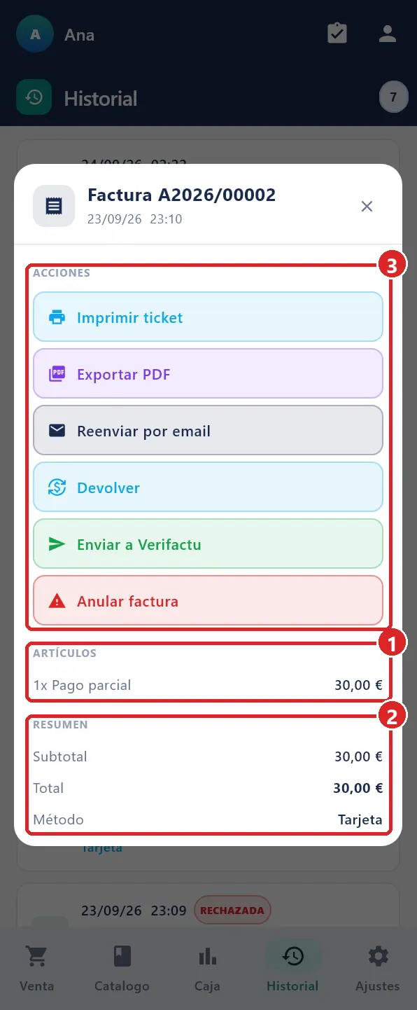 Detalle de una venta.