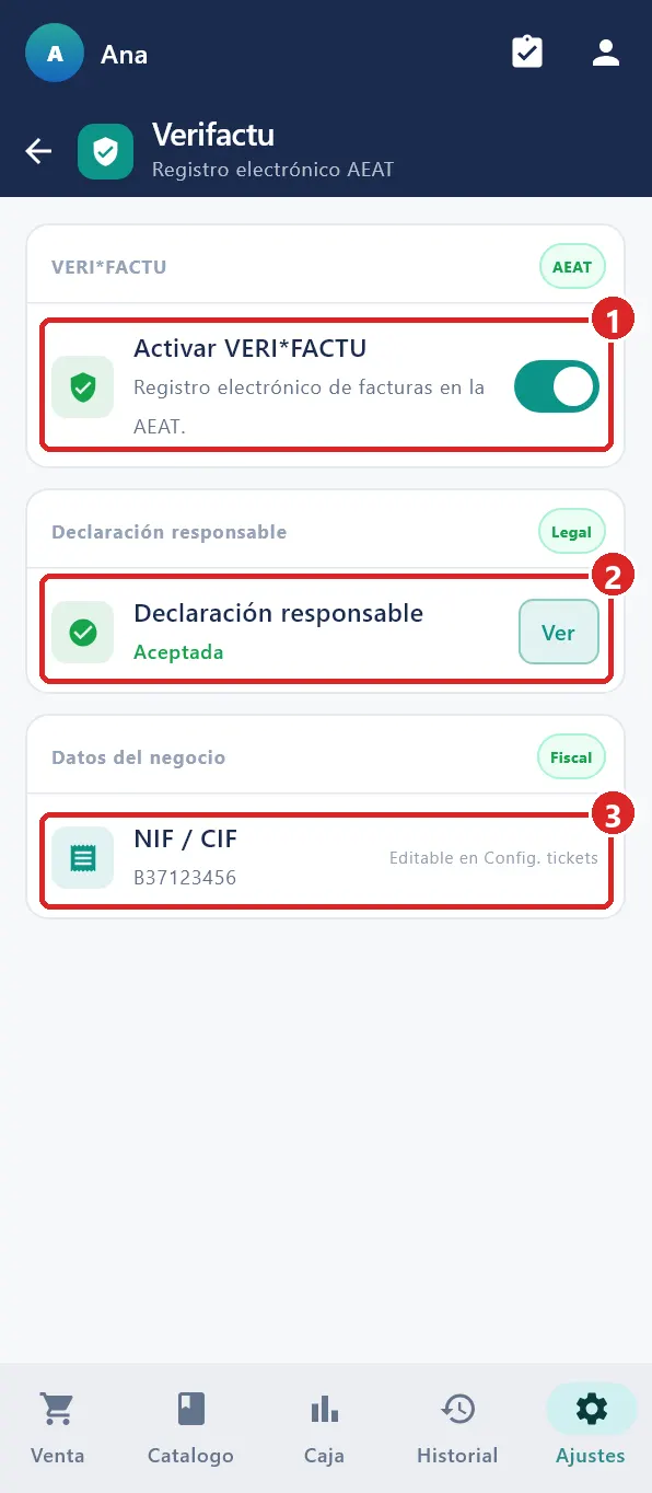 Ajustes › Verifactu.