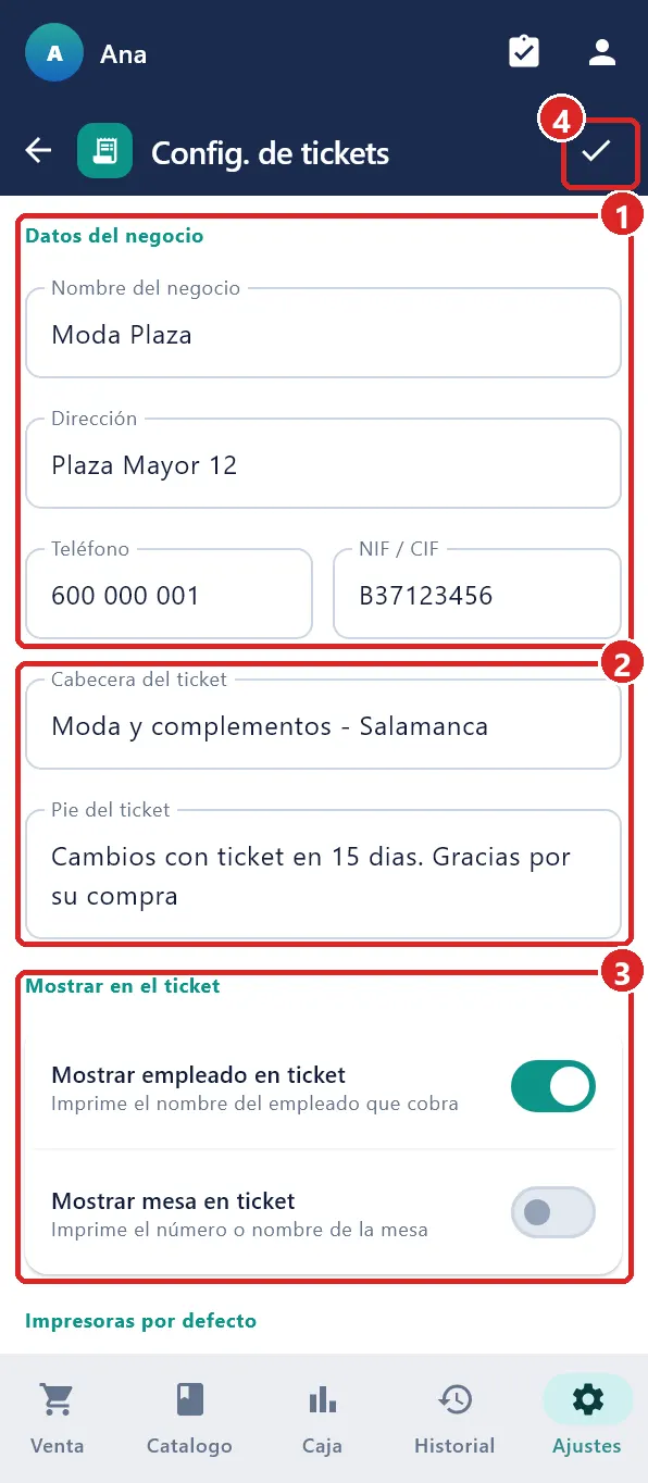 Config. de tickets.