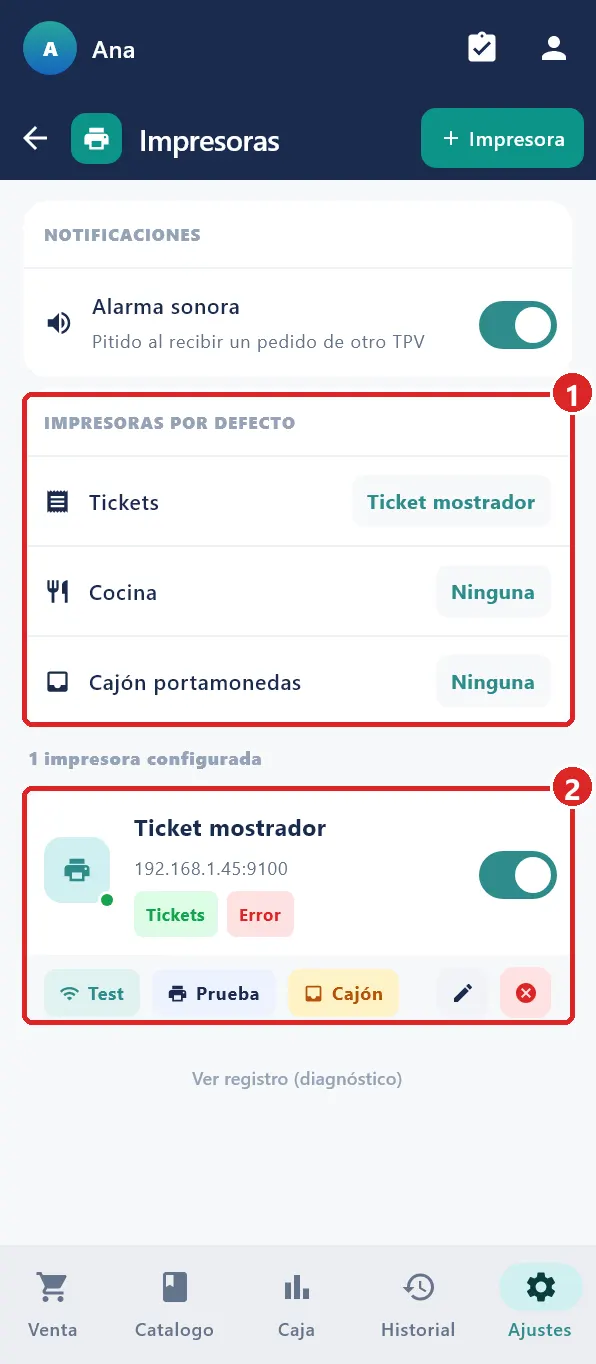 Ajustes › Impresoras.