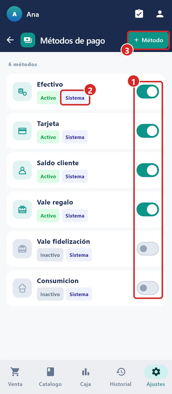 Ajustes › Métodos de pago.