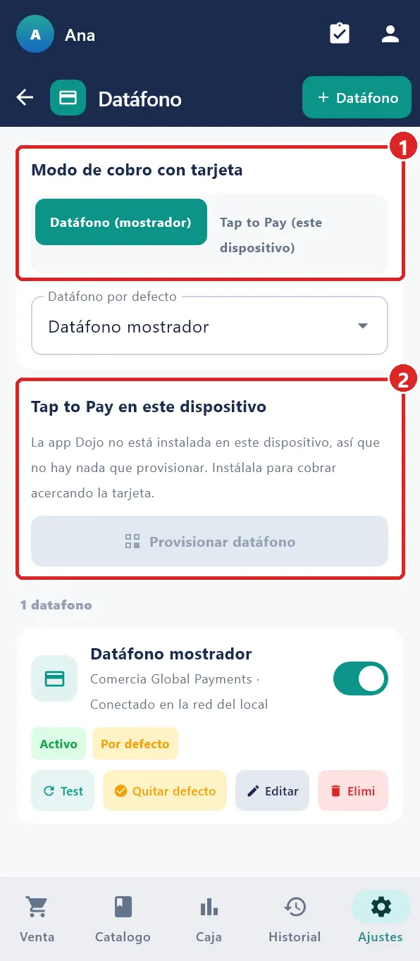 Ajustes › Datáfono.