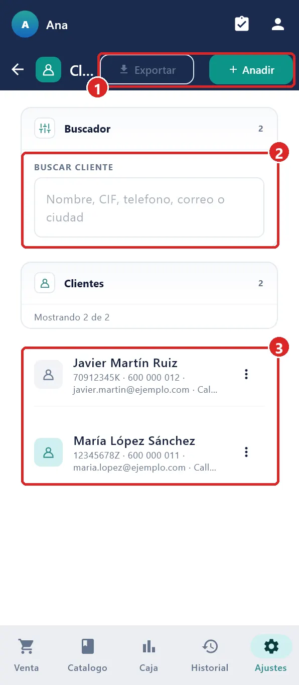 Ajustes › Clientes.