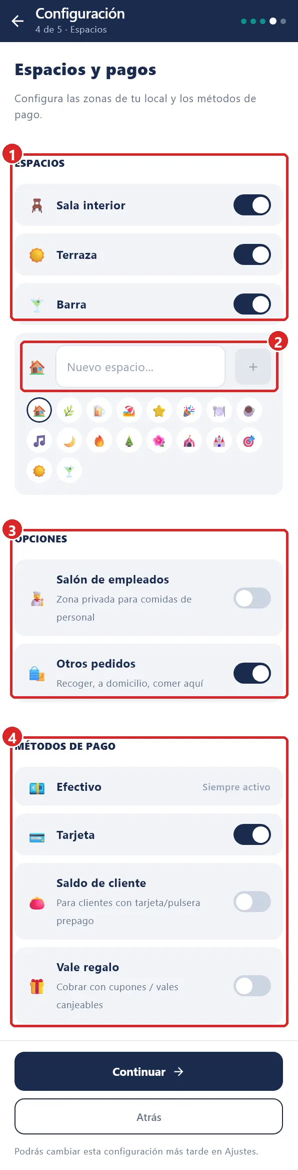 Paso Espacios y pagos.