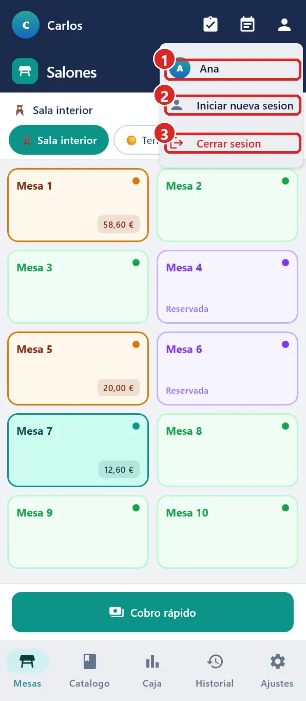 Menú del icono de persona.