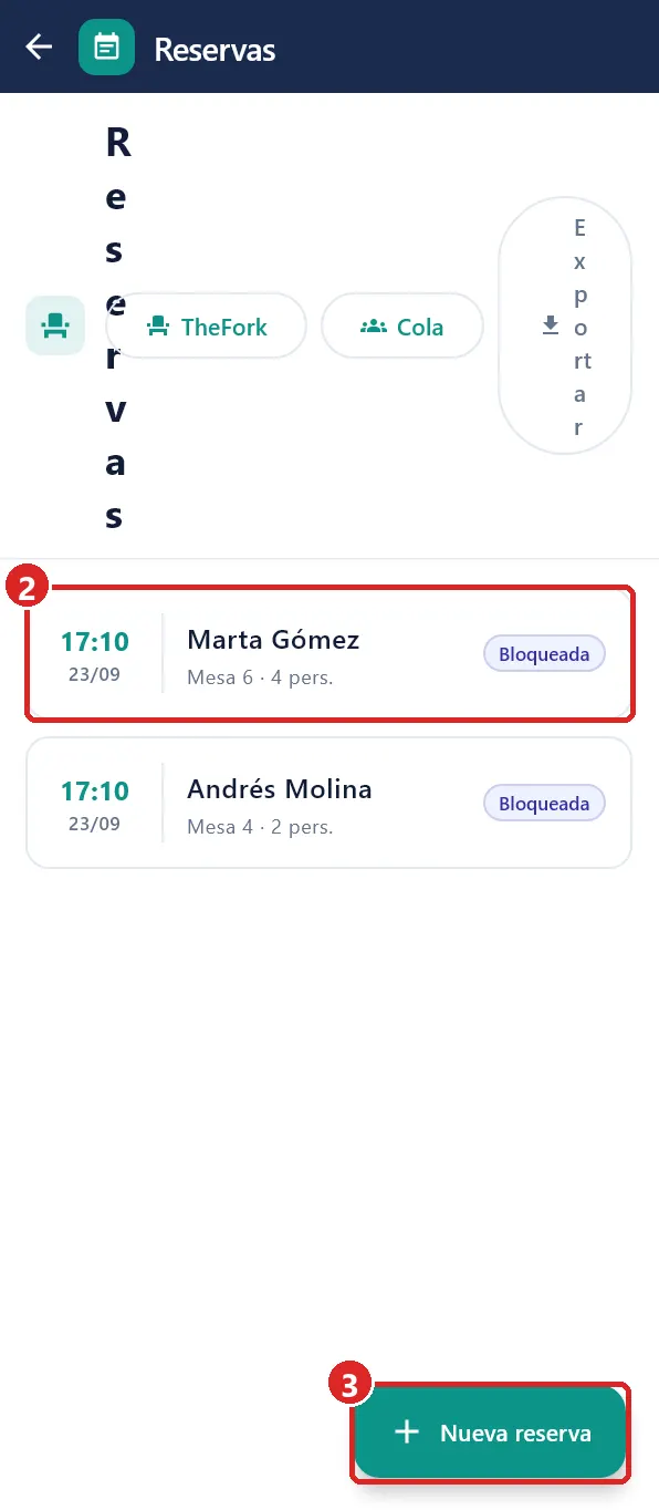 Lista de reservas.