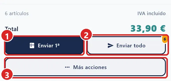 Pie de la comanda con productos pendientes.