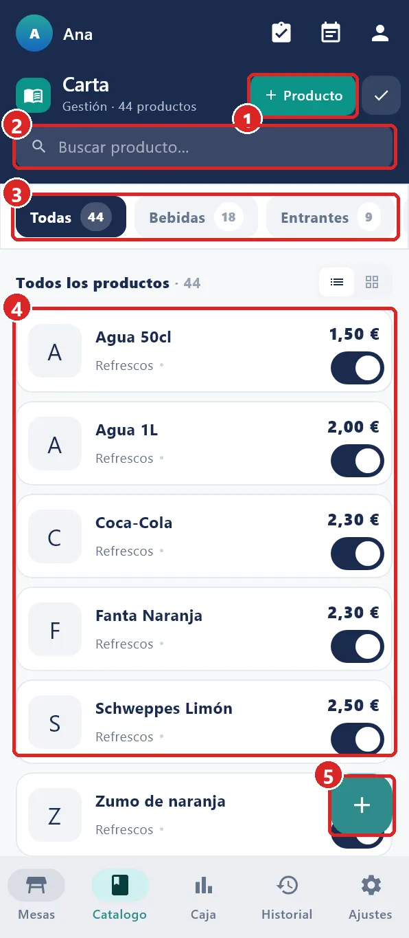 Pestaña Catalogo.