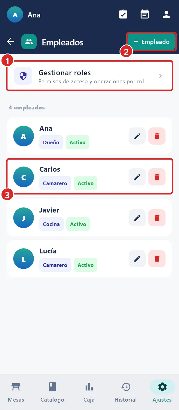 Ajustes › Empleados.