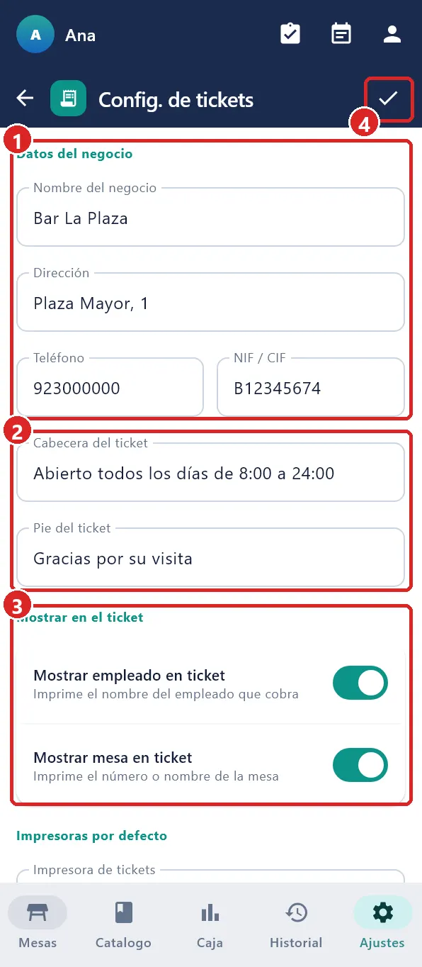 Config. de tickets.