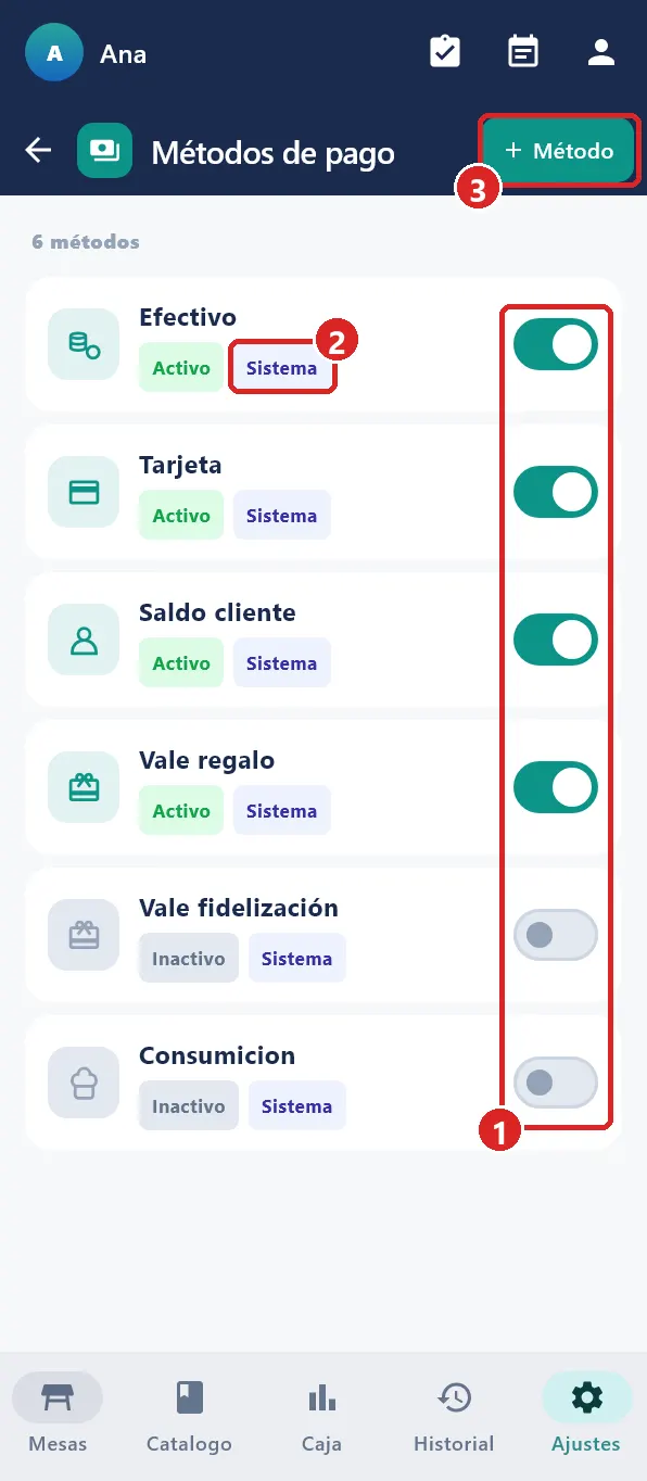 Ajustes › Métodos de pago.