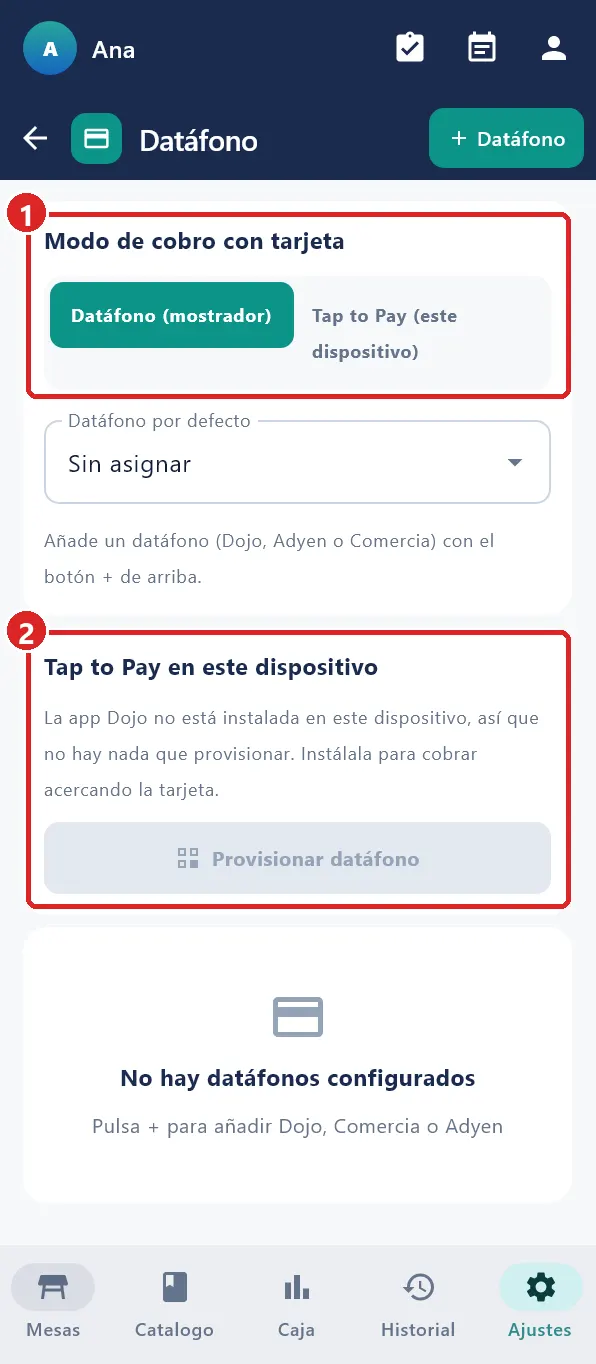 Ajustes › Datáfono.