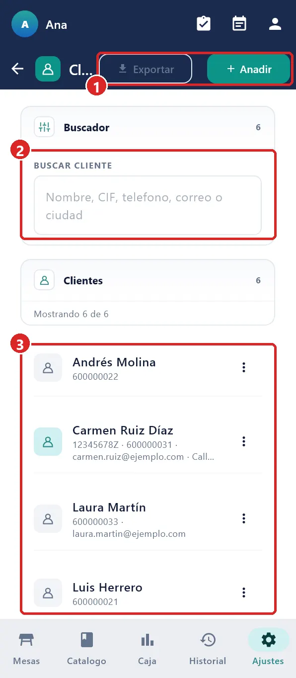 Ajustes › Clientes.