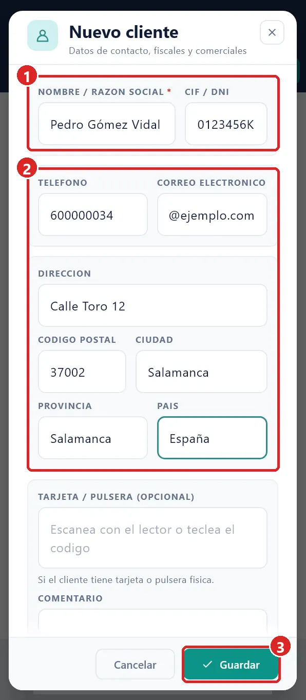 Ventana Nuevo cliente.