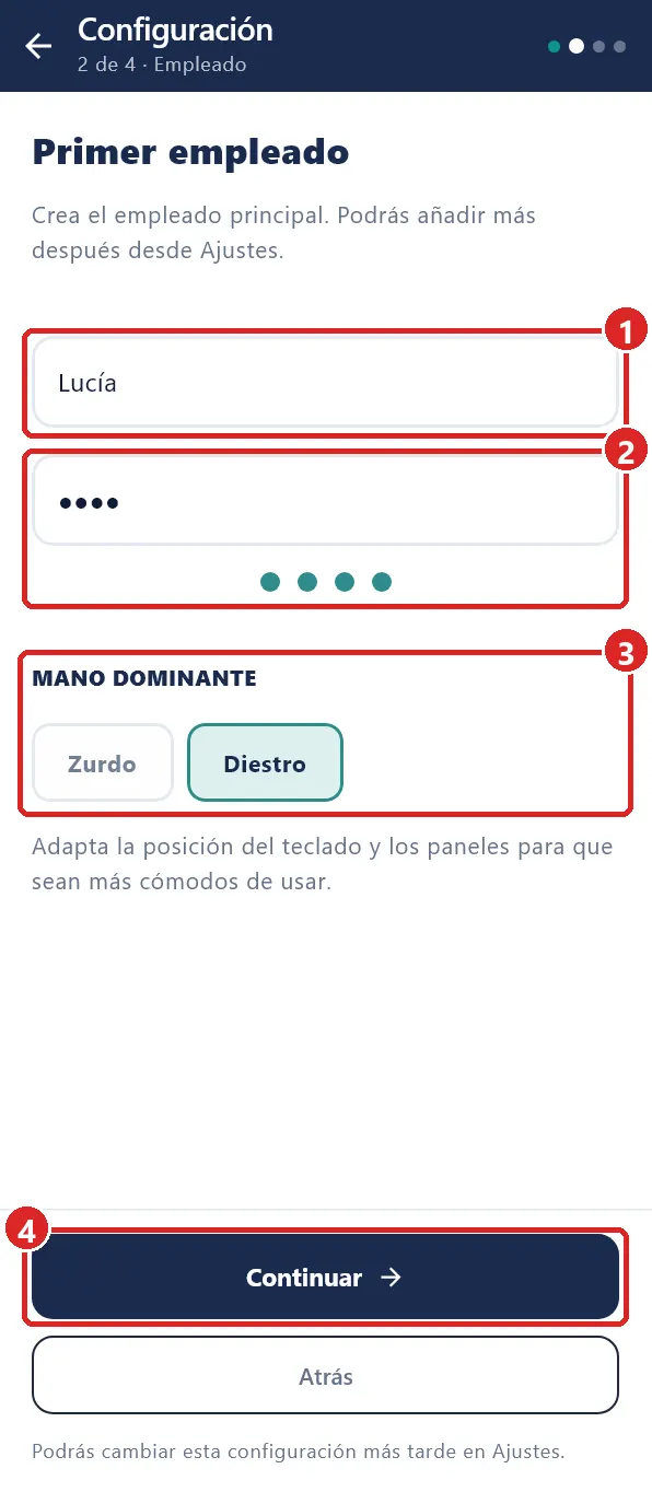 Paso Primer empleado.