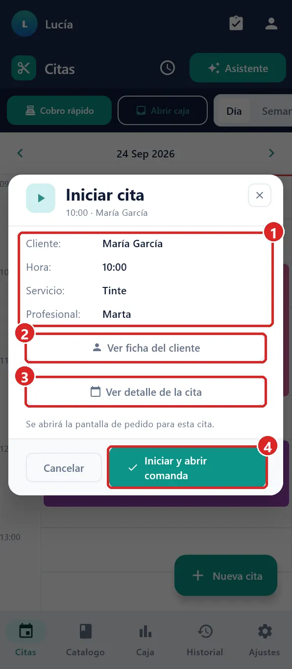 Ventana Iniciar cita.