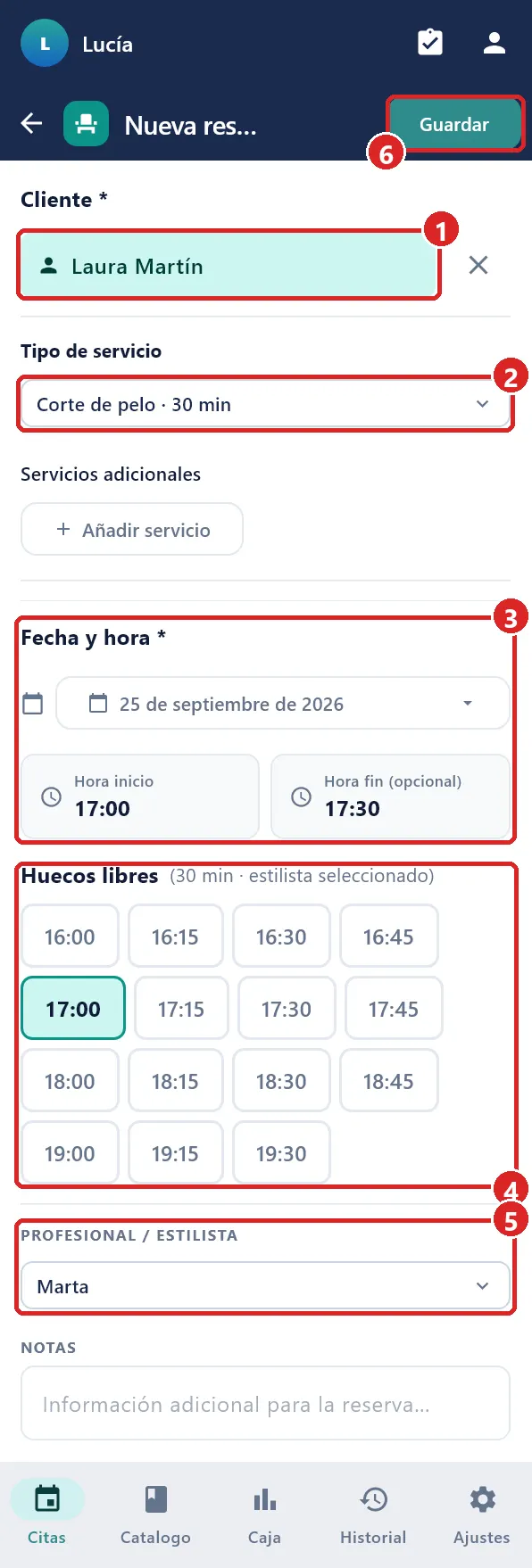 Formulario de nueva cita.