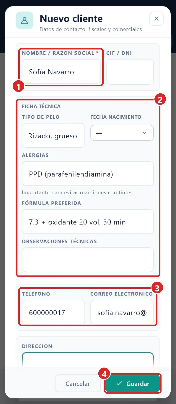 Ventana Nuevo cliente.