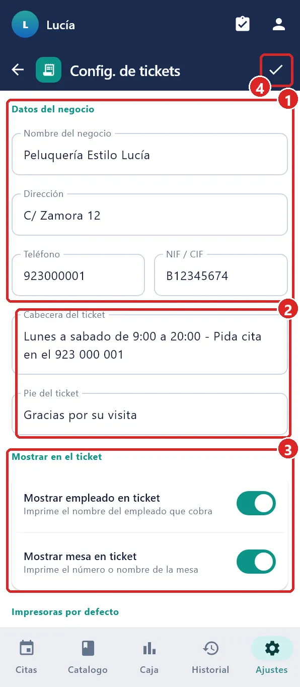 Config. de tickets.