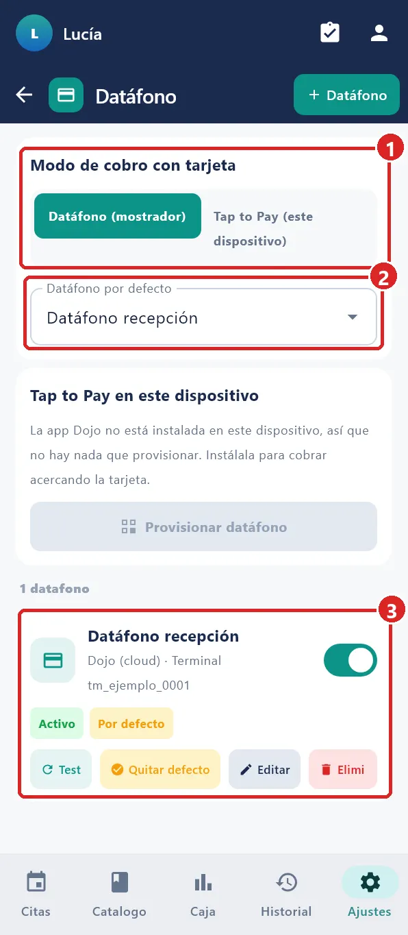 Ajustes › Datáfono.