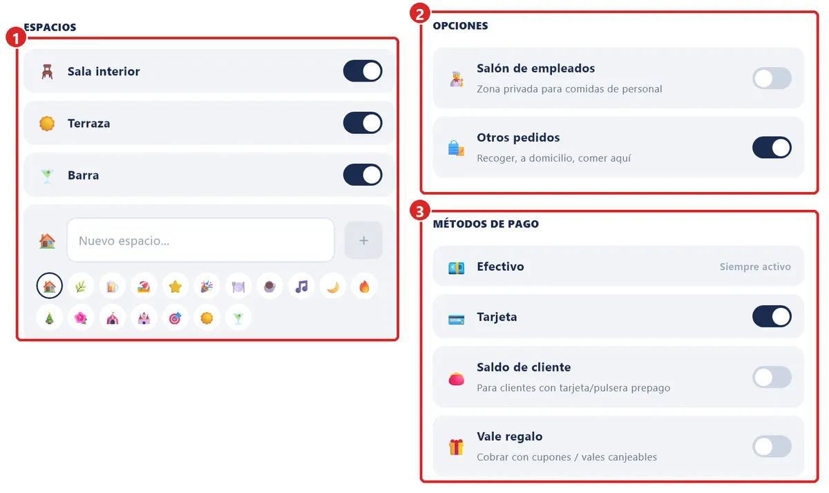 Paso Espacios y pagos.