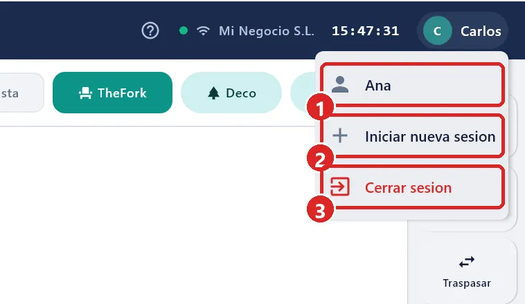 Menú del círculo de iniciales.