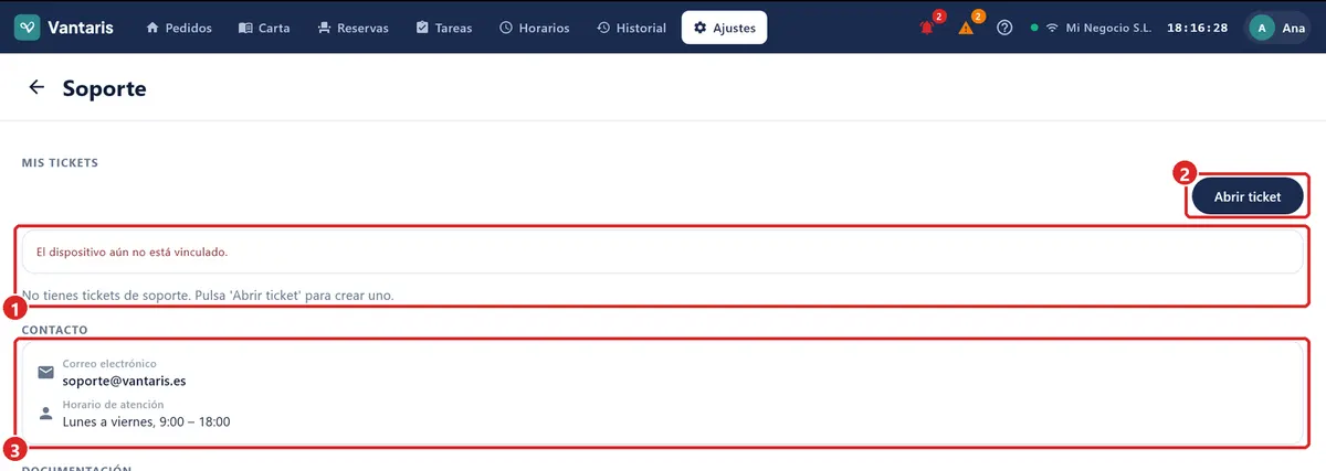 Ajustes › Soporte.