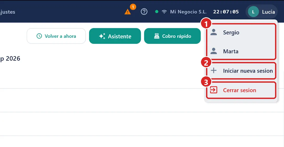Menú del círculo de iniciales.