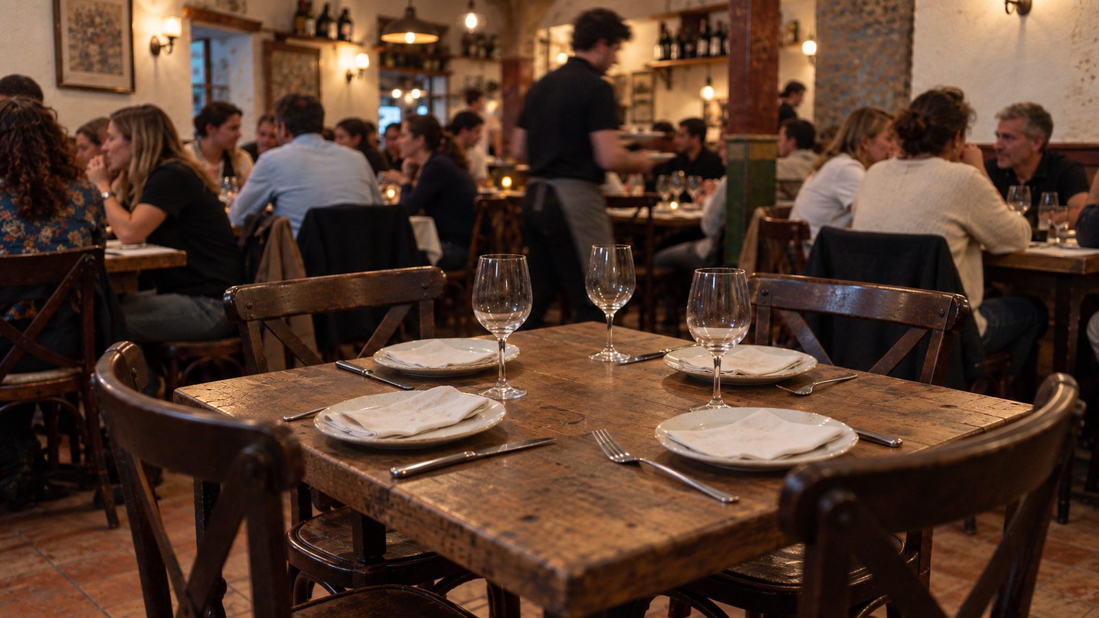 Mesa reservada y vacía en un restaurante lleno